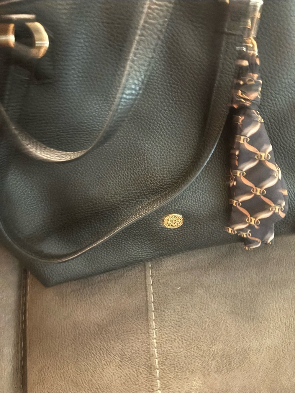 Black Leather Tote Bag with Gold Accent